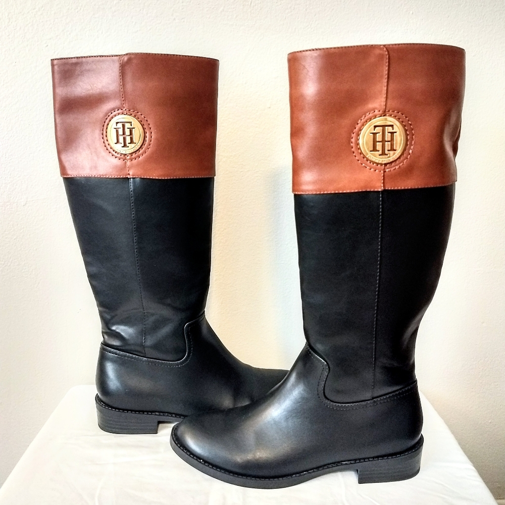 Tommy Hilfiger Black & Brown Fashion Riding Boots - Picture 6 of 11